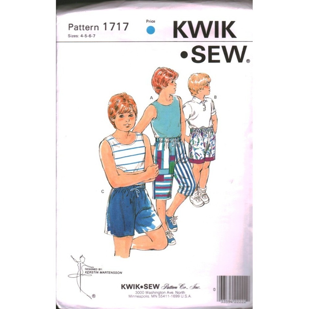 Vintage Kwik Sew 1717 Boys Shorts Sewing Pattern 4-7 UNCUT Kerstin Martensson